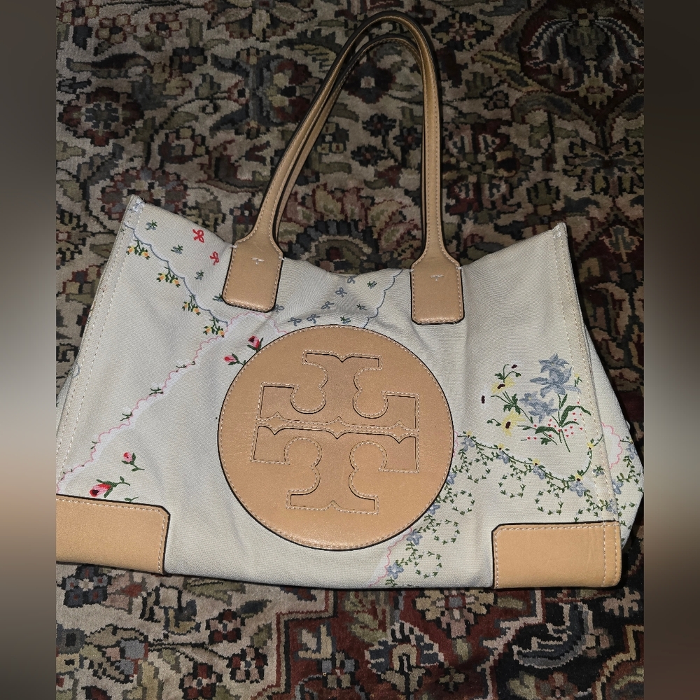 Tory Burch Ella Large Floral Tote in Afternoon Tea